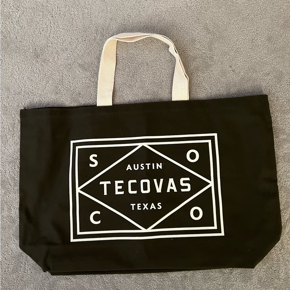 Tecovas, Austin Texas, Canvas Tote Bag, Olive Green w/ Cream Webbed Handles NEW